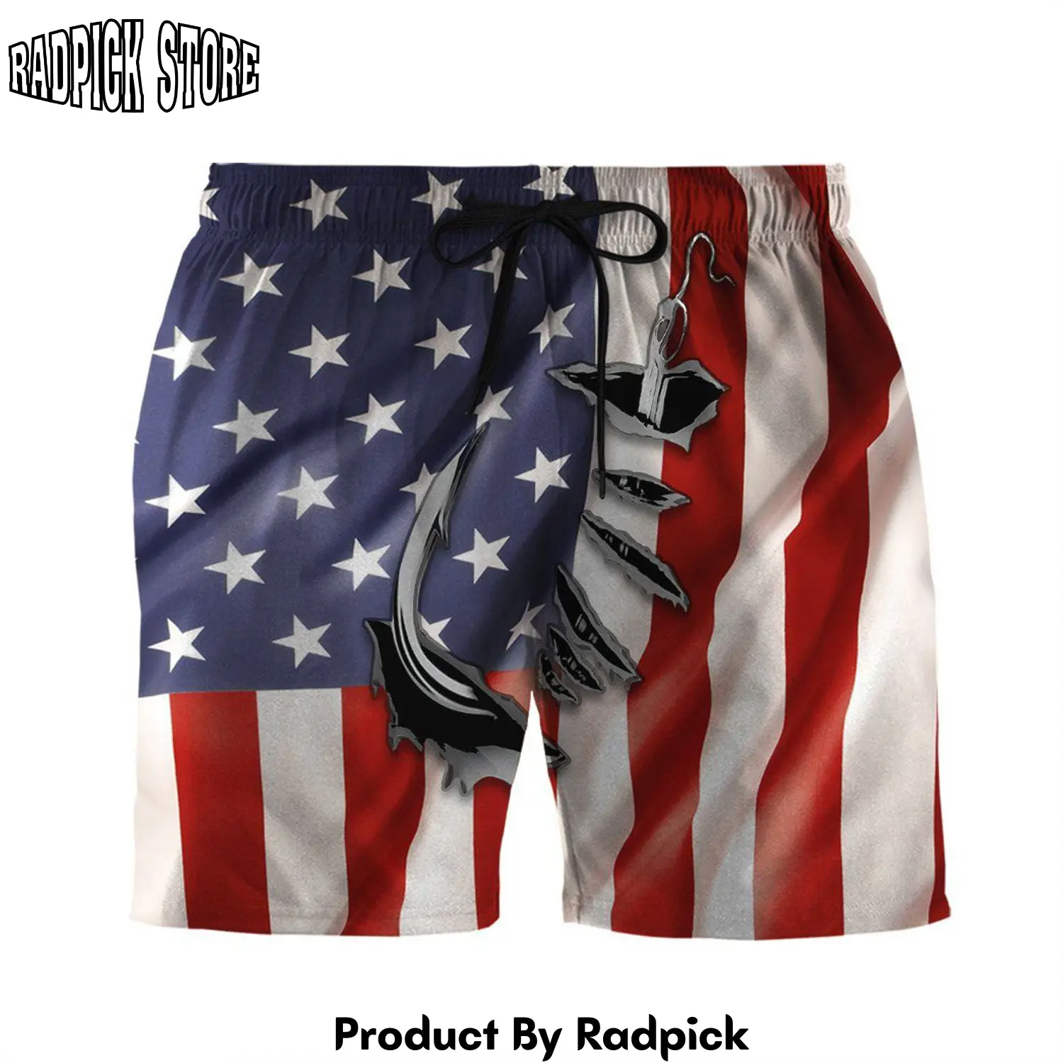 Radpick 3d fishing hooked american flag custom beach shorts swim trunk rp631529